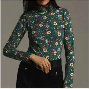 Maeve Floral Mock Neck Long Sleeve Top - Green